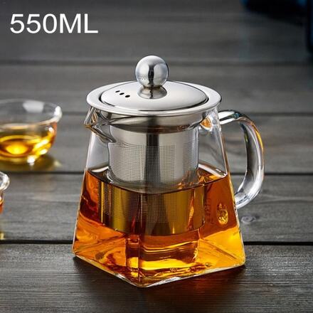 Stainless Steel Clear Heat Resistant Glass Filter Tea Pot, Capacity: 550ml