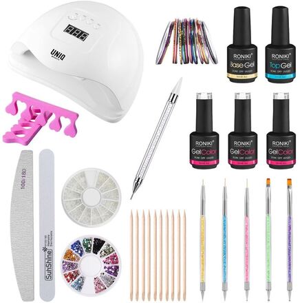 UNIQ Nail Starter Kit - Pro Gellack set med 80W nageltorkare med display, färger och tillbehör - Your Nails Studio Starter PRO Kit Set