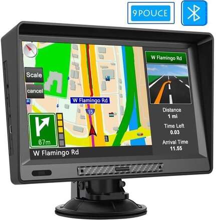 AWESAFE 9-tums GPS-navigator för bilar och lastbilar, med solskydd och Bluetooth, Lifetime Europe Map Updates