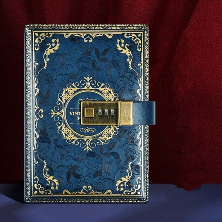 B6 PU Leather Retro Password Book With Lock Diary Hand Book(Blue)