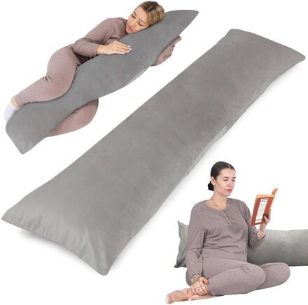 Side sleeper kudde med sammetsöverdrag 40 x 145 cm - komfort kudde side sleeper body kudde side sleeper gråaktig