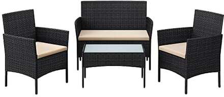 SONGMICS Balkong Trädgårdsmöbler Set, PE Polyrattan Lounge Set, Utemöbler, Black Taupe