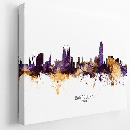 Premium Canvastavla - Skyline Barcelona Spanien Lila (Stad)