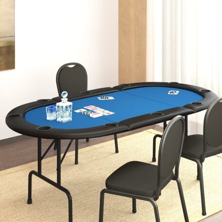 Pokerbord för 10 spelare hopfällbart 208x106x3 cm blå