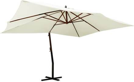 vidaXL Frihängande parasoll med trästång 400x300 cm sandvit