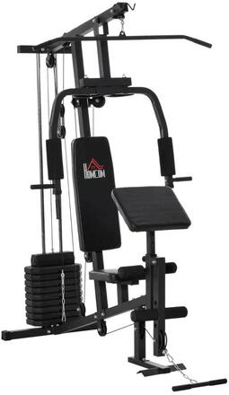 Rootz Gym Multigym - Fitnessstation - Multigym - Fitnesscenter - Träningsutrustning inklusive vikter med rullstoppning - Svart - 148 x 108 x 207 cm