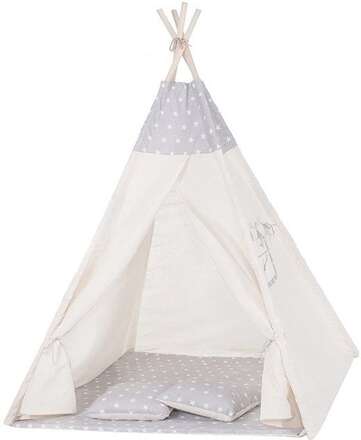 Tipitält barn Wigwam - beige med grått - 100% bomull - 160x120x100 cm - inklusive 2 kuddfodral