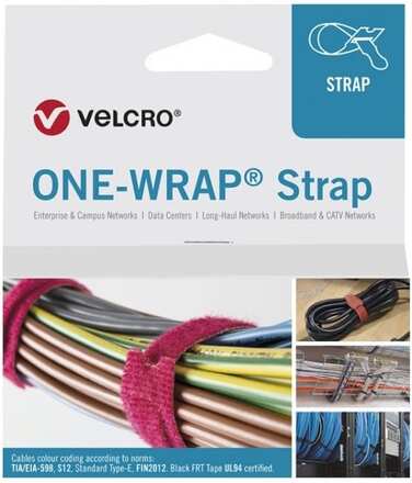 Velcro ONE-WRAP, Löstagbart buntband, Polypropylen (PP), Kardborreband, Svart, 330 mm, 20 mm, 100 styck