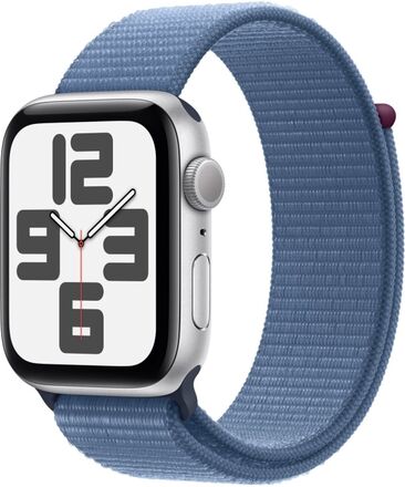 Apple Watch SE (GPS) - 2a generation - 44 mm - silveraluminium - smart klocka med sportögla - vävd nylon - winter blue - handledsstorlek: 145-220 mm