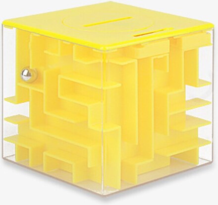 3D Kub Labyrint Pussel - Rolig spargris för barn - Gul