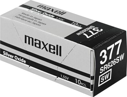 Maxell knappcellsbatteri, Silver-oxid, SR626SW(377), 1,55V, 10-pack