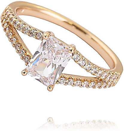 Rosé Guld Ring i Stål med en massa Vita Kristaller - Stl 16,5