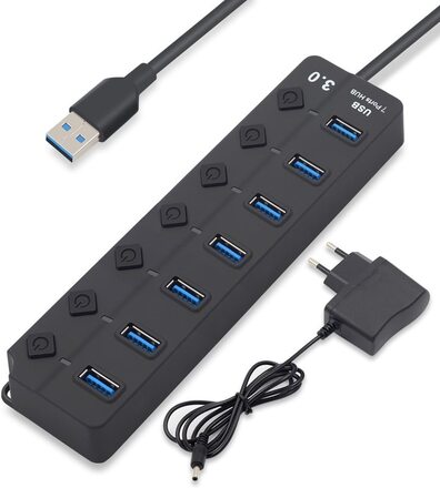 USB 3.0-Hubb med Strömadapter - 7-Portar