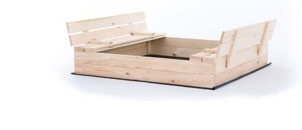 Sandlåda - med lock och bänkar - 140x140 cm - trä