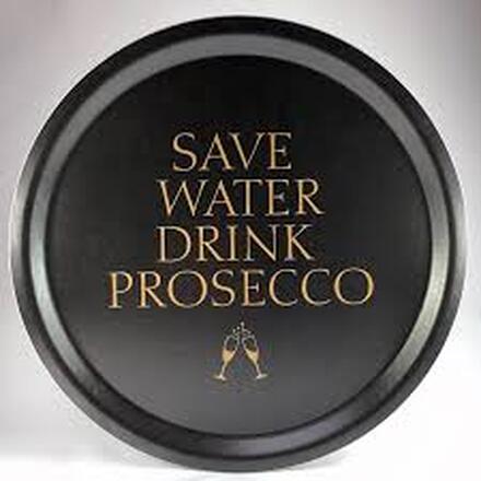 Bricka rund 31 cm Prosecco, svart med guldtext - Mellow Design