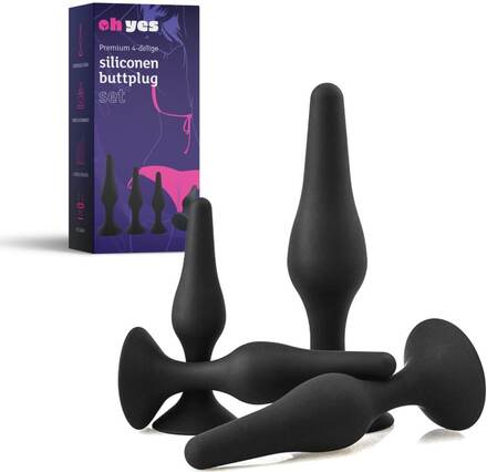 Anal plug Set - 4 delar Lyx Analpluggar Set för män och kvinnor - Butt Plug Black Silikon