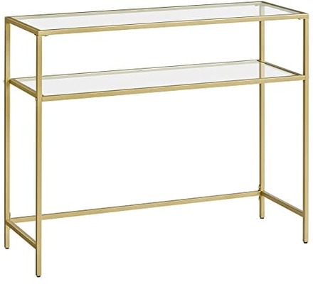 Vasagle -konsolbord, härdat glasbord, modern soffa eller entrébord, guldfärg