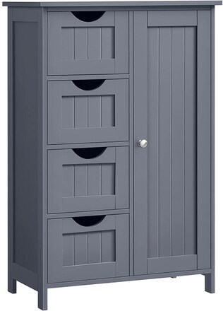 Vasagle Badrumsgolv förvaringsskåp, badrumsförvaringsenhet med 4 lådor, grå