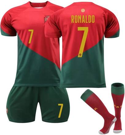 Fotbollströja Matchställ Barn Vuxen - Ronaldo 7 Portugal Grön Röd