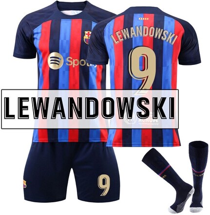 Fotbollströja Matchställ Barn Vuxen - Lewandowski 9 Barcelona