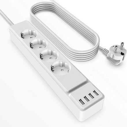 USB grenuttag Elektriskt grenuttag med 4 uttag och 4 USB 5V 34A Max 2 m överspännings- och överspänningsskydd grenuttag med avbrott[12]