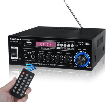 12V 1200W digital stereoförstärkare Bluetooth HiFi ljudeffektförstärkare FM effektförstärkare 2-kanalsförstärkare, svart