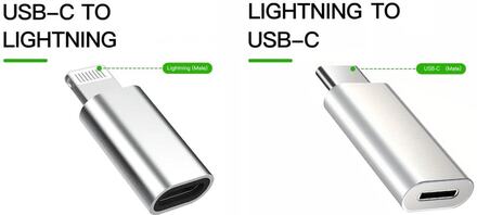 NÖRDIC 2 i 1 Adapter kit USB C ha till Lightning hona och Lightning ha till USB C ho (non-MFI) Aluminium Space Grey