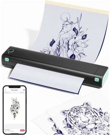 Trådlös Tattoo Transfer Stencil Printer med komplett kit för tatuerare, kompakt Bluetooth termisk skrivare och