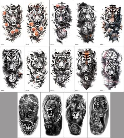INF Vattentäta temporära tatueringsklistermärken i 14 delar Tiger