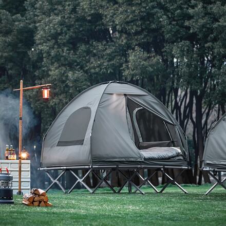 SoBuy 4-i-1 tält med sovsäck för campingstol Luftmadrass Hopfällbar barnsäng och tillbehör för 2 personer OGS32-L-HG