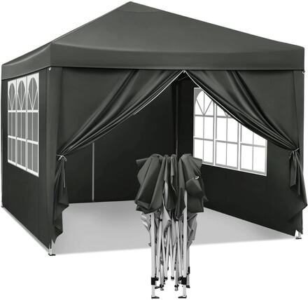 Rootz Gazebo Pop-Up-tält - Vattentät Pagoda - Solskydd - UV-skydd, Regnbeständig, Enkel installation - Metall och 210D Oxford-tyg - 3 x 3 m Grå