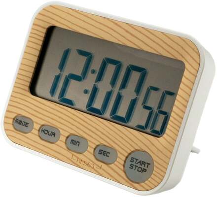 Digital timer i brunt kökstimer korttimer äggtimer i träutförande med LCD-display stoppur väckarklocka matlagningsklocka