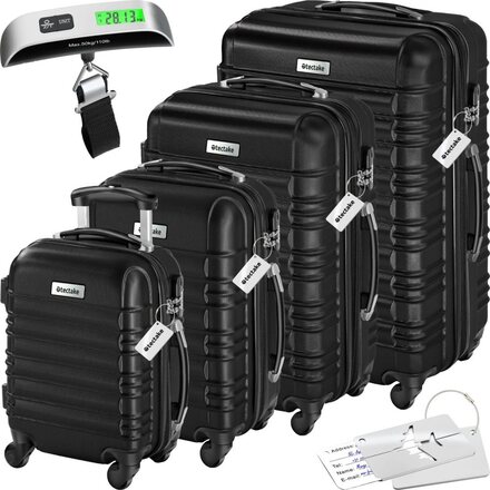 Resväskeset Mila - 4 resväskor, bagage med bagagevåg och namntaggar - svart