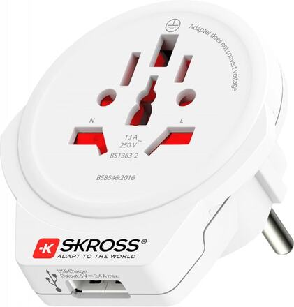 SKROSS Världen till Europa-adapter, integrerad USB-port