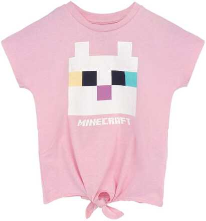 Minecraft T-shirt för flickor med katt med snodd och knut framsida