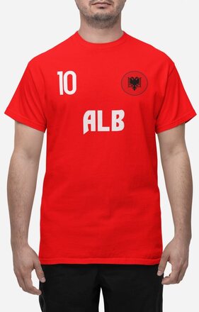 Albanien landslag t-shirt i röd med ALB & 10 fotboll euro24