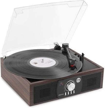 Skivspelare retro i mörk träfärg Fenton RP175DW retro skivspelare med Bluetooth och USB-anslutning - Mörk trä