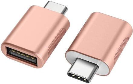 NÖRDIC USB A 3.0 OTG hona till USB C hane adapter Aluminium rose gold OTG USB-C adapter synk och laddning