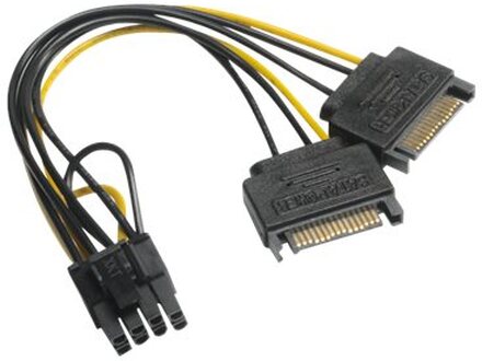 Akasa - Strömadapter - SATA-ström (hane) till 8-stifts PCIe-ström (6+2) (hona) - 15 cm