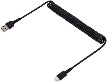 StarTech.com 1 m USB-A till C-laddningskabel, kraftig spiralkabel för snabb laddning och synkronisering, USB 2.0 A till USB Type-C-kabel av hög kvalitet, robust aramidfiber, slitstark hane till hane USB-kabel