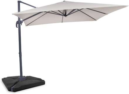 VONROC Premium hängparasoll Pisogne 300x300cm - Inkl. parasollplattor & parasollöverdrag - Fyrkantigt - 360° vridbart - Tiltbart - Beige