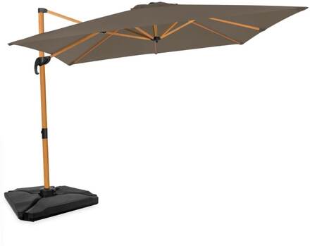 VONROC Premium hängparasoll Pisogne 300x300cm - Inkl. parasollplattor & parasollöverdrag - Fyrkantigt - 360° vridbart - Tiltbart – Träimitation -Taupe