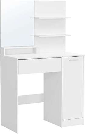 Vasagle toalettbord, sminkbord, fåfängbord med spegel, 1 låda, 2 hyllor, vit