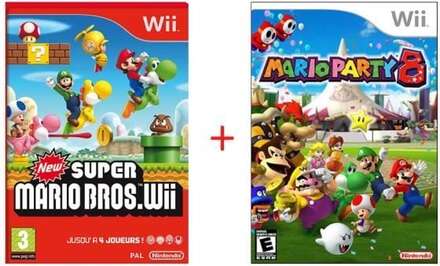 Packa Super Mario Bros Wii + Mario Party 8 + GRATIS klistermärken- REFURBISHED