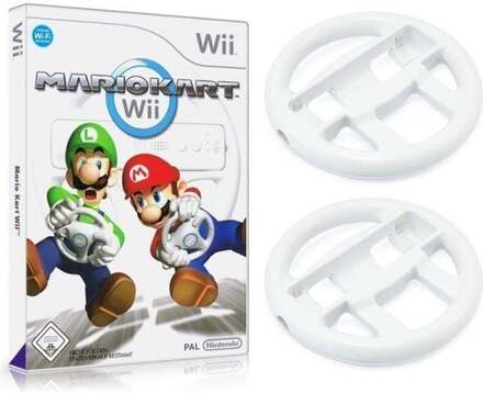 Wii - Bundle: Mario Kart + 2 rattar- REFURBISHED