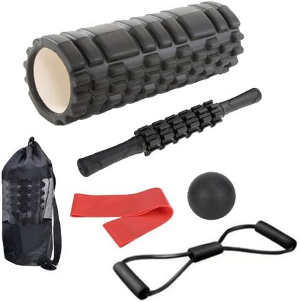 45cm 6pcs/set EVA Hollow Foam Roller Muscle Relaxation Roller Yoga Column Set Fitness Equipment(Black)