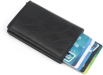 Svart RFID - NFC Skydd Läder Plånbok Korthållare 6st Kort