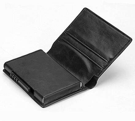 Svart RFID - NFC Skydd Läder Plånbok Med Sedelfack Korthållare