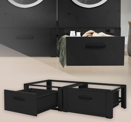 Set med 2 tvättmaskinsunderreden med utdragbara lådor i svart stål ML-design