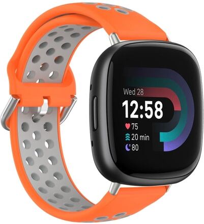 For Fitbit Versa 4 Two-Color Perforated Breathable Silicone Watch Band(Orange+Grey)